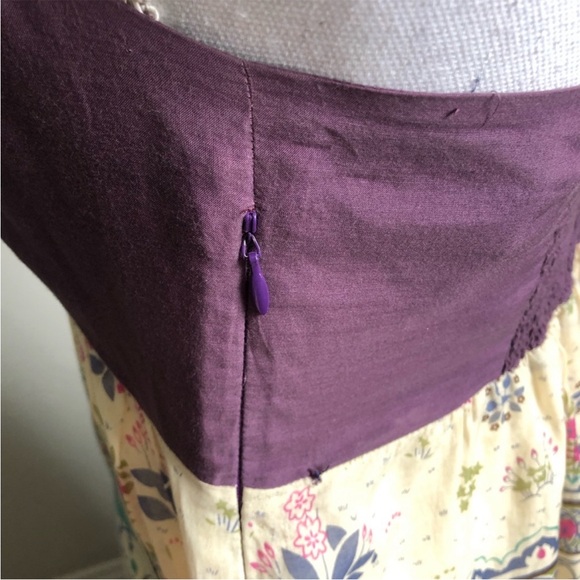 Anthropologie Maeve Silk Halter Dress 4 Purple Cream Green - Picture 3 of 8